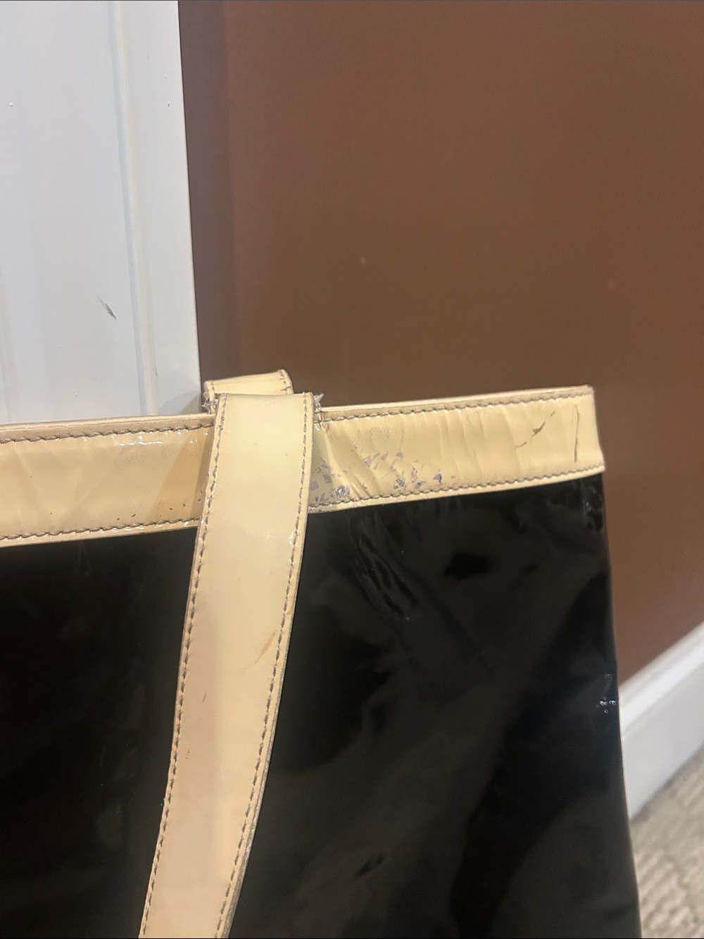 Tory Burch Black Patent Tote with White Trim - Picture 8 of 10